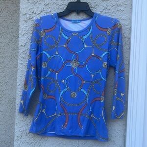 J. McLaughlin Chain Design 3/4 Sleeve Stretch Top Women's Size S